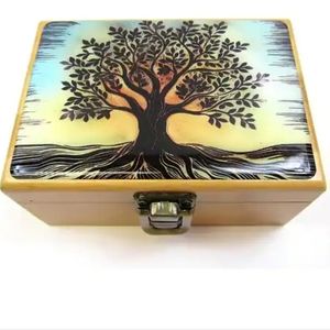 3 piece Bamboo Spice box set with Metal Grinder & Stash Jar- Tree of Life